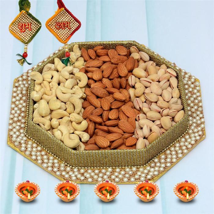 Diwali Dry Fruit Thali 1 Kg Dry Fruits in a Thali, Diwali Gifts