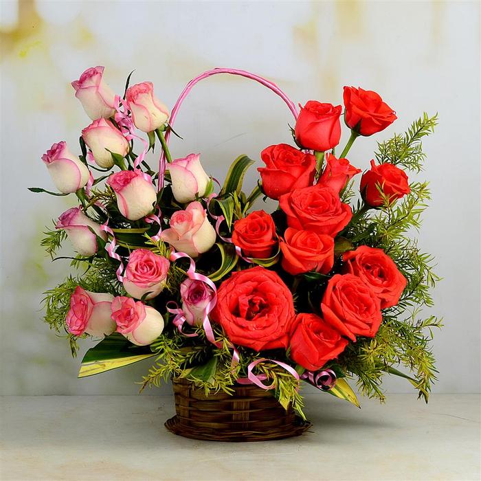 Passionate Basket Of 25 White Rose, Flower Baskets Flowers