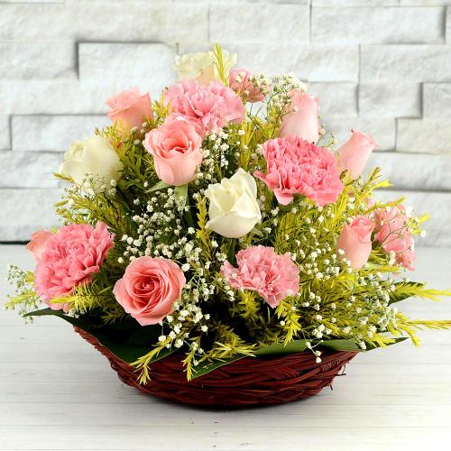 Mixed flowers in basket