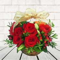 Bright Red Rose Basket