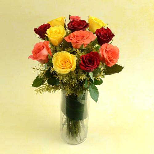 Colorful Roses in a Vase