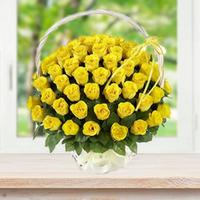 100 Yellow Roses Basket