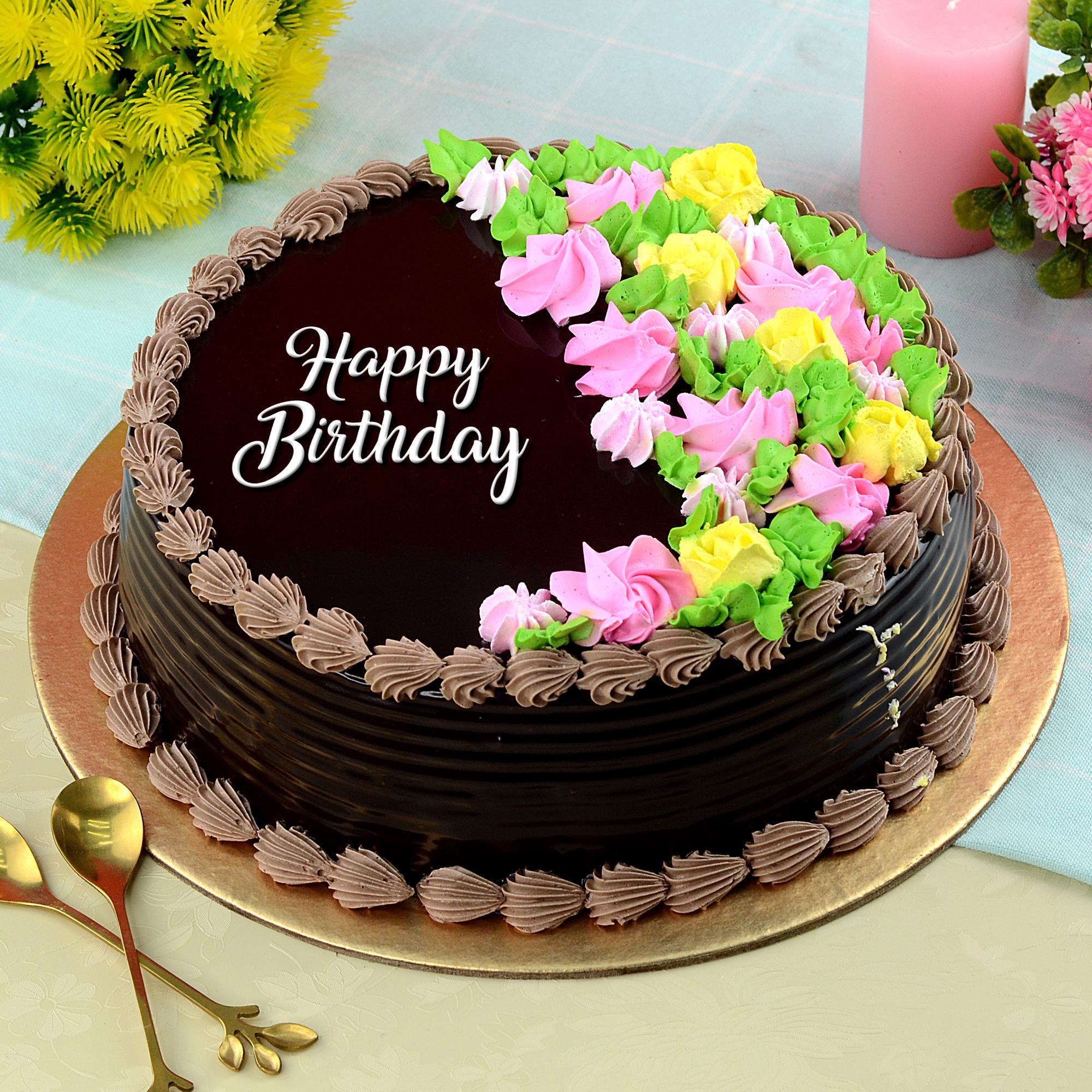 Customize Chocolate Birthday Cake Decorated With Name  Birthday cake  chocolate Birthday cake decorating Cake