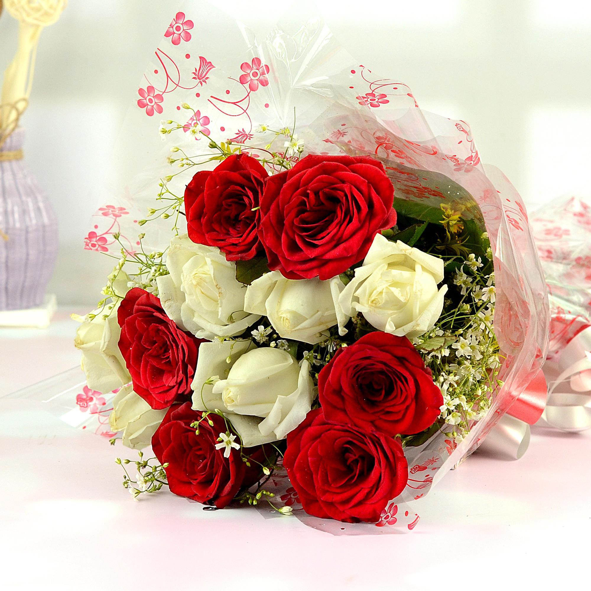 beautiful white and red roses