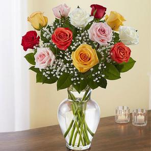12 Mixed Roses in Vase 12 Mixed Roses in Vase
