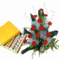 Red Carnation and Assorted kaju Sweets