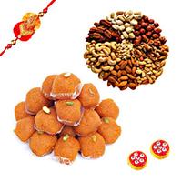 Festive sweets and dry fruits Hamper with Rakhi