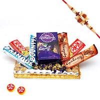 Tasty Chocolates in a Tray with Rakhi