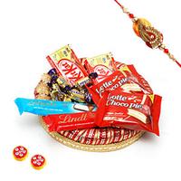 Chocolates in a Round Tray with Rakhi