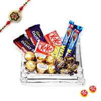 Silver Tray with chocolates with Rakhi