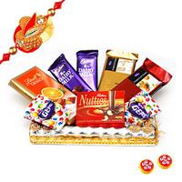Chocolates in a Rectangle Tray with Rakhi