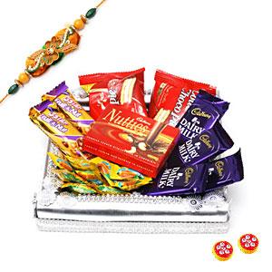 Chocolates in a Square Tray with Rakhi