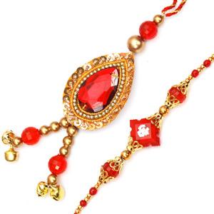 Golden and Red Stone Rakhis
