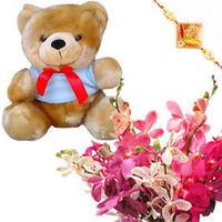 Brown Teddy with Orchids