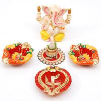 Ganesha With Colorful Diyas