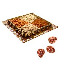Dry Fruits in Designed Tray with Diyas