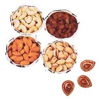 Mixed Dry Fruit In Bowls with Diyas