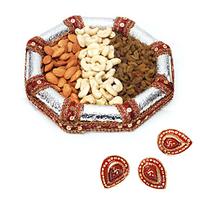 Assorted Dryfruits Tray with Diyas