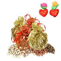 Dry Fruits Bunch with Rose Hearts