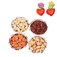 Mixed Dry Fruit In Bowls with Rose Hearts