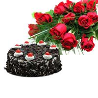 Red Roses with Black Forest Cake