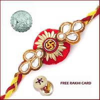 Swastik Kundan Rakhi with Silver Coin Free