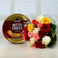 Multicolor Roses Bunch & Cookies