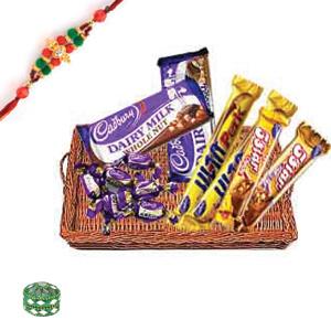 Basket full of chocolates with Rakhi