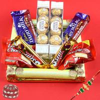 Tray of assorted chocolates with Rakhi