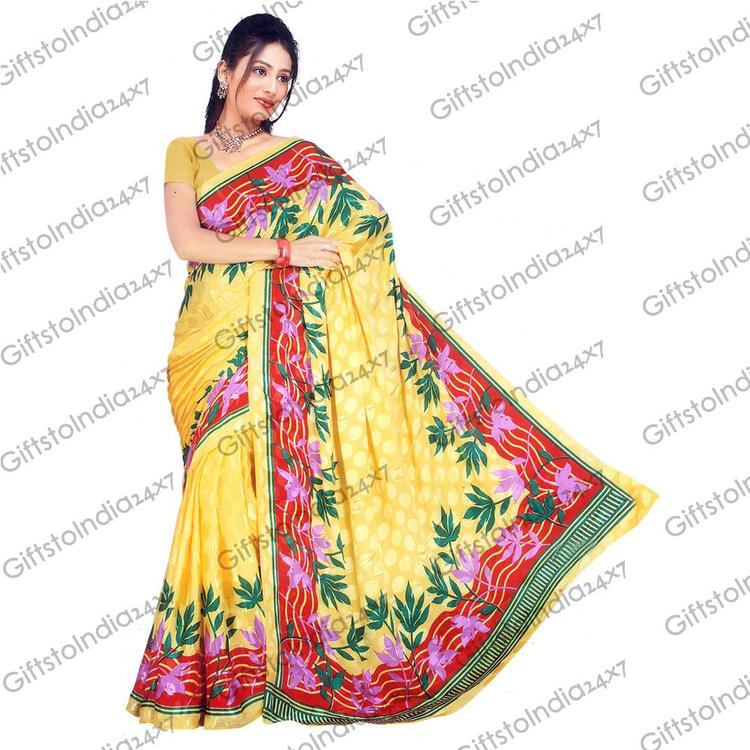 Yellow Crape Jackard Saree