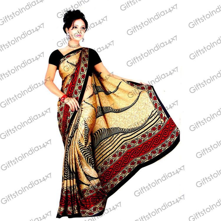 Red and Black Design Crepe Jacquard Saree