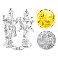 Laxmi Narayran Idol With Gold & Silver Coin