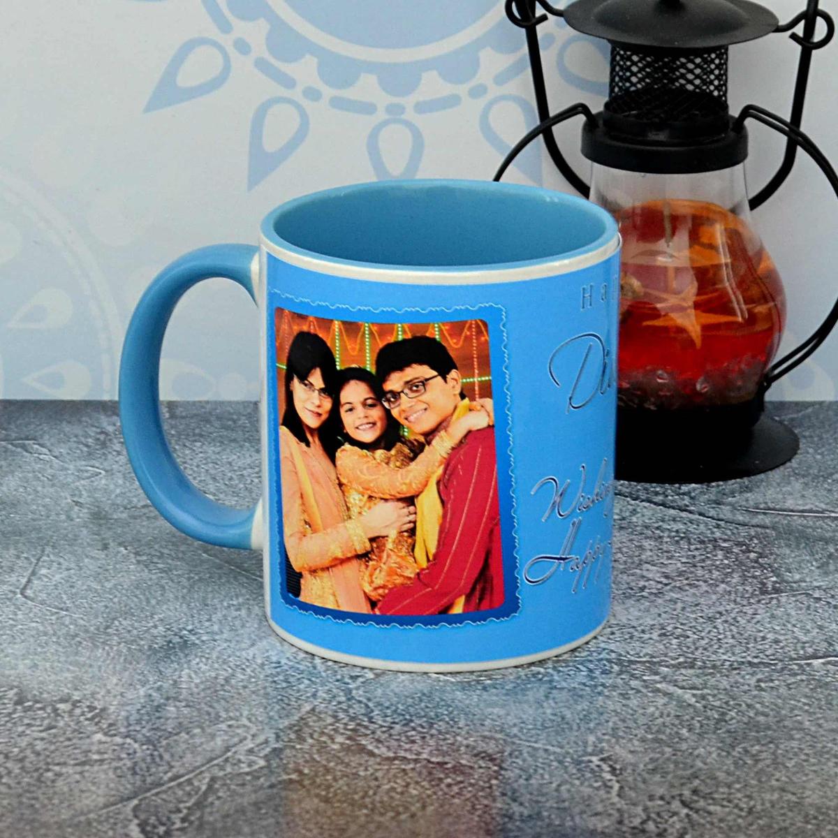 Personalized Blue Diwali Mug, Personalized Diwali Gifts