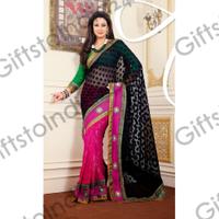 Unique Black & Pink Embroidered Saree