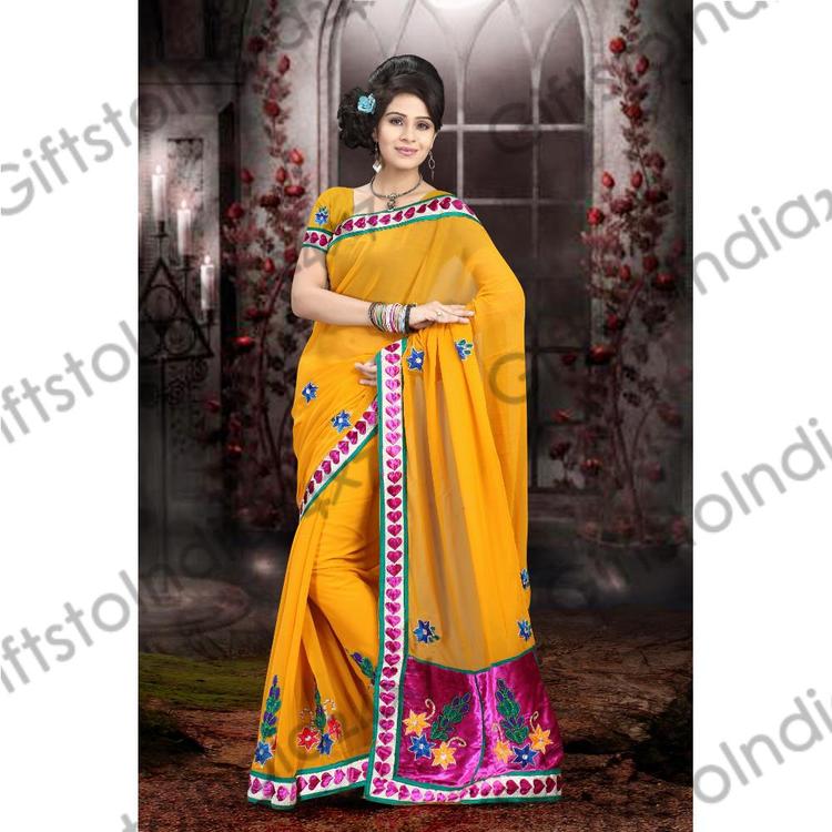 Divine Yellow Embroidered Saree