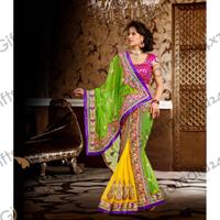 Lush Lime Green & Yellow Embroidered Saree