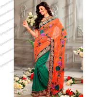 Dazzling Diva Orange & Jade Green Saree