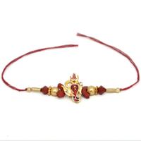 Meenakari Ganesha Rakhi with Beads on Red Thread