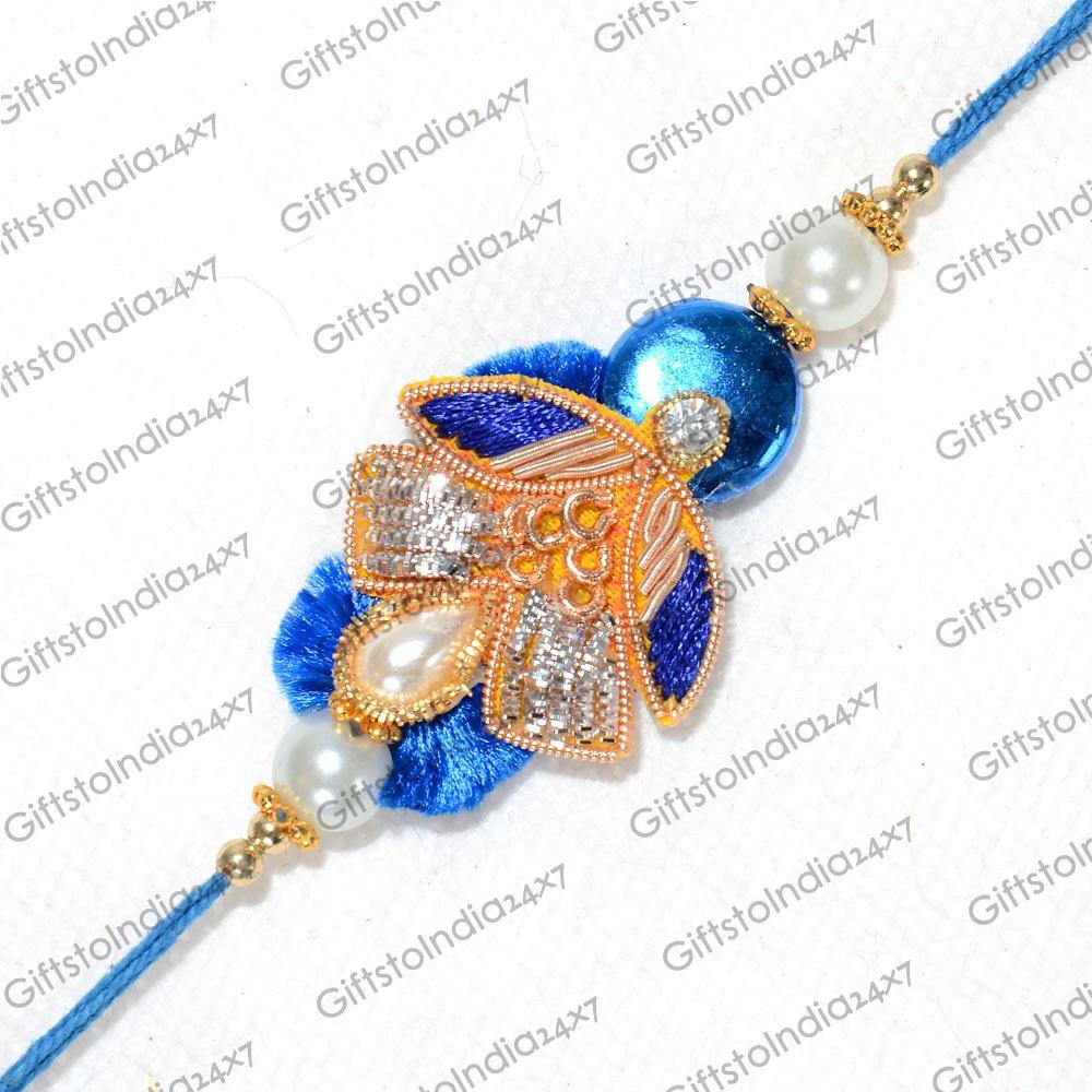 Blue Rakhi With Moti Cheap Rakhi