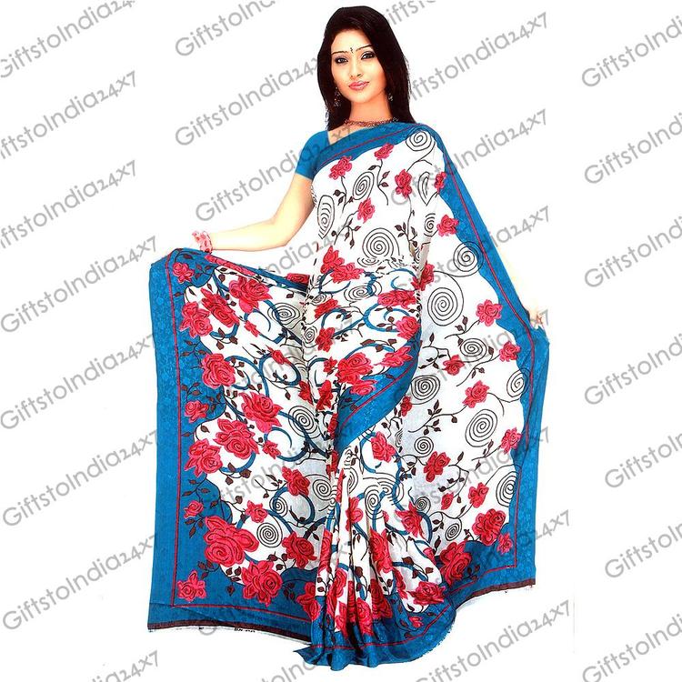 Green and White Crepe Jacquard Saree