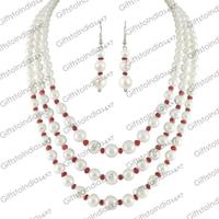 Beautiful  3 String White Pearl Necklace Set