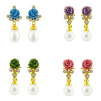 Multi Colored Rose Pearl Earrings