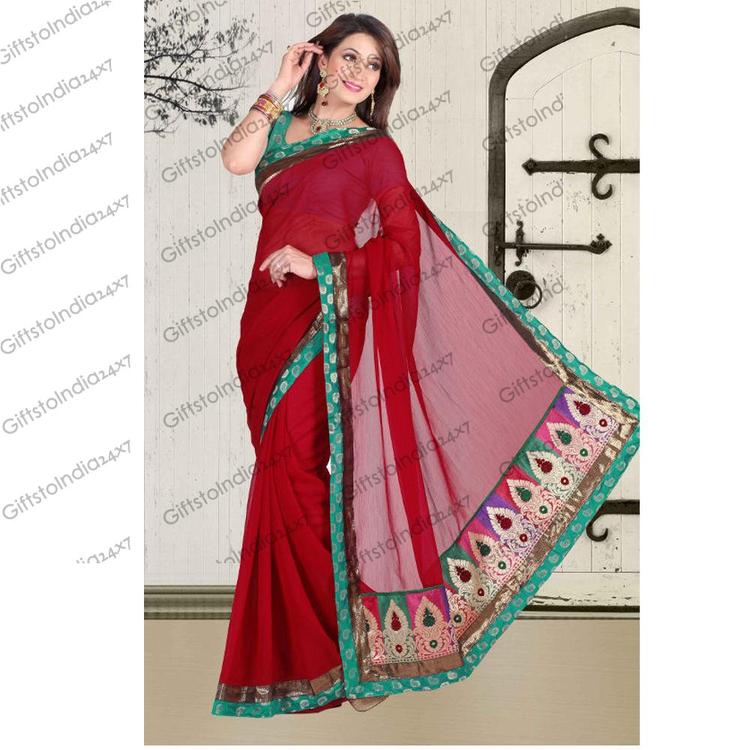 Different Burgundy Embroidered Saree