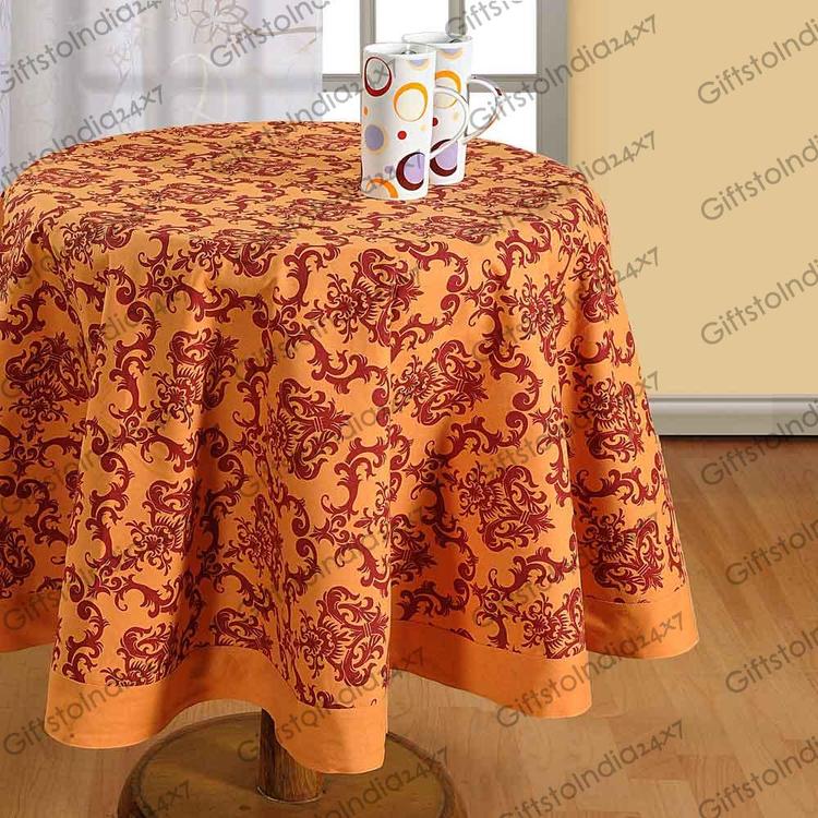 Red Patterns on Yellow Table Cover