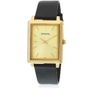 Sonata Nd7078Yl02 Black/Golden Analog Watch