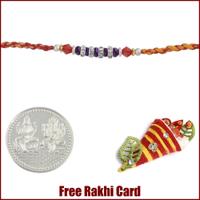 Purple Crystal Rakhi with Free Silver Coin