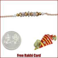 Silver Gold Bead Rakhi with Free Silver Coin
