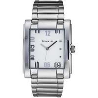Sonata Nd7946Sm01 Silver/White Analog Watch