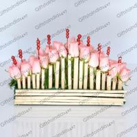 24 Pink Roses Arrow Shaped Basket