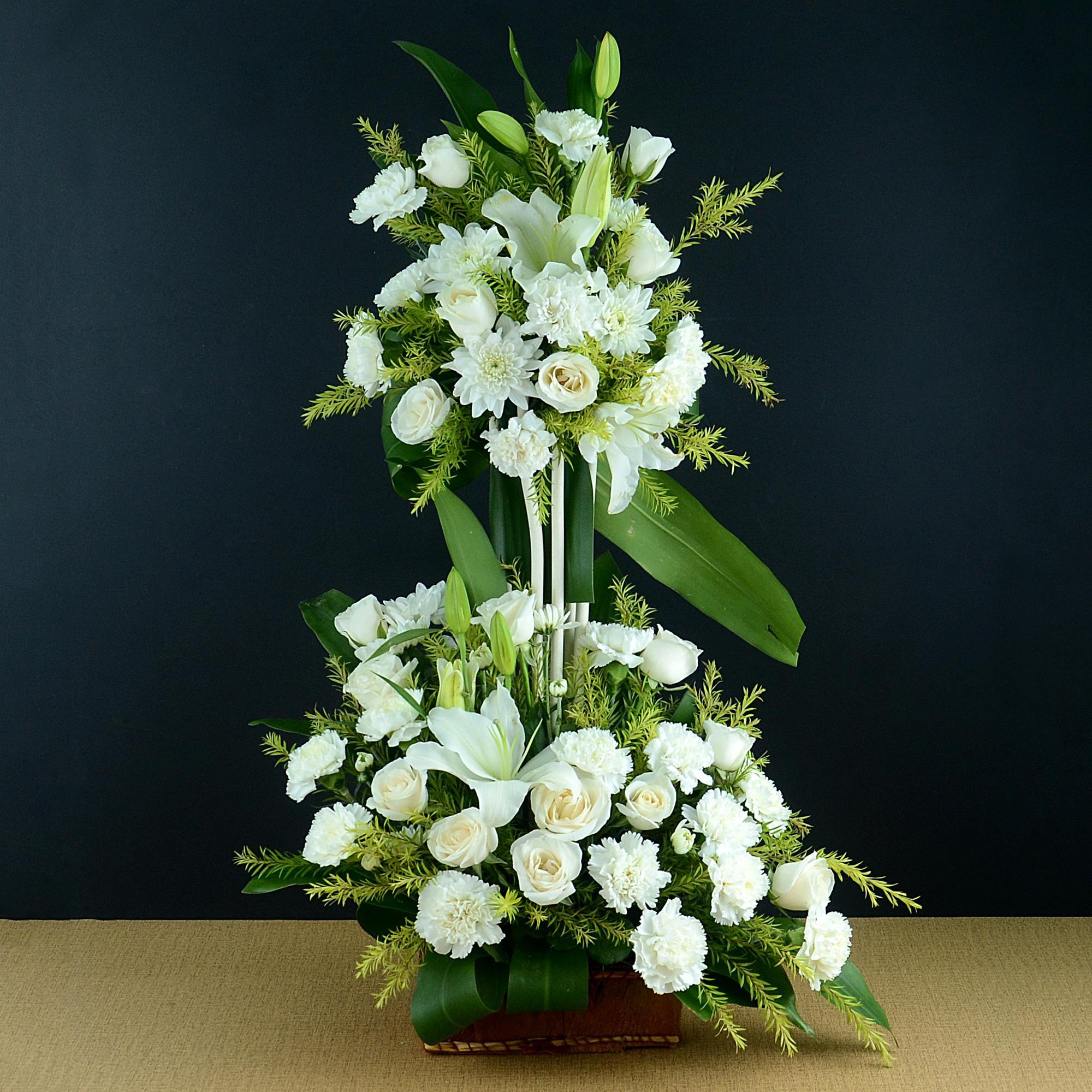 White Floral Arrangement, Basket of Assorted Flowers